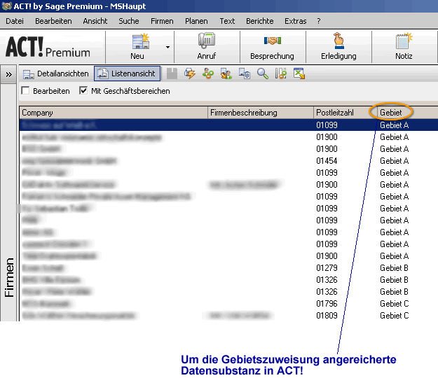 Bild 05: Bef&uuml;llte Gebietszuweisung in  den ACT!-Daten